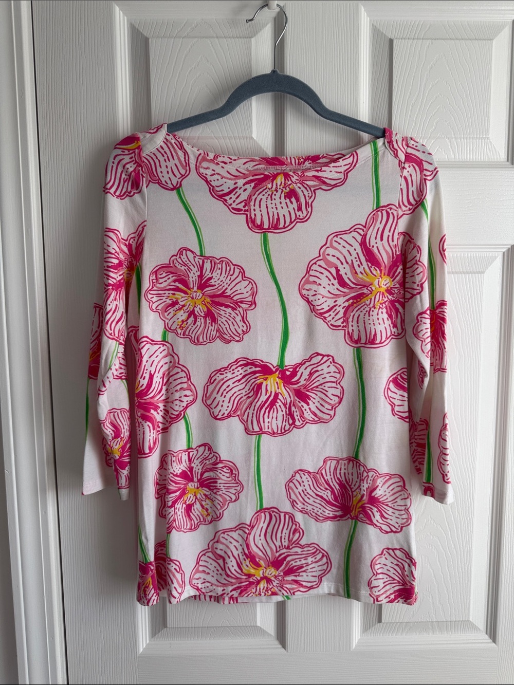 Lilly Pulitzer Pink Floral Boatneck Long Sleeve Top